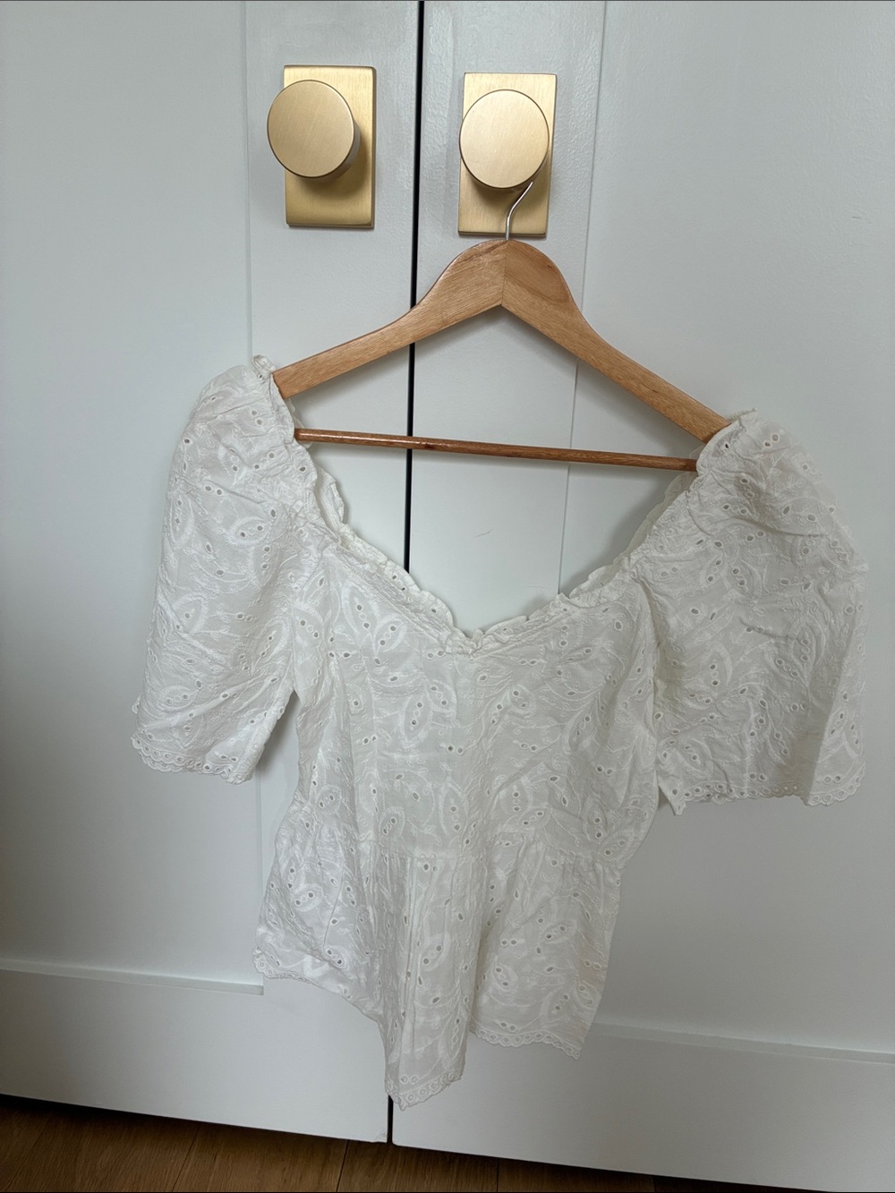 White Eyelet Peplum Puff Sleeve Top - Classic Women's Top